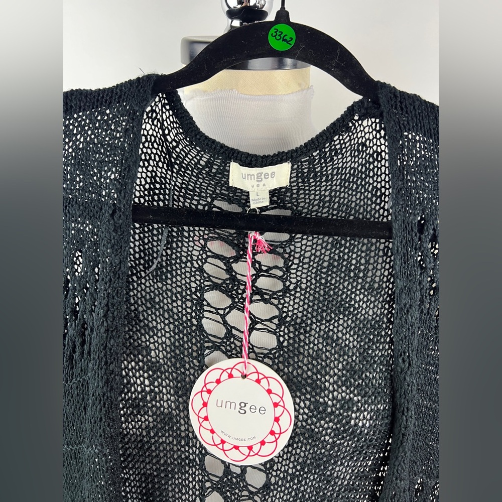 💚 3362. Open Knit Black Cardigan - Picture 4 of 6